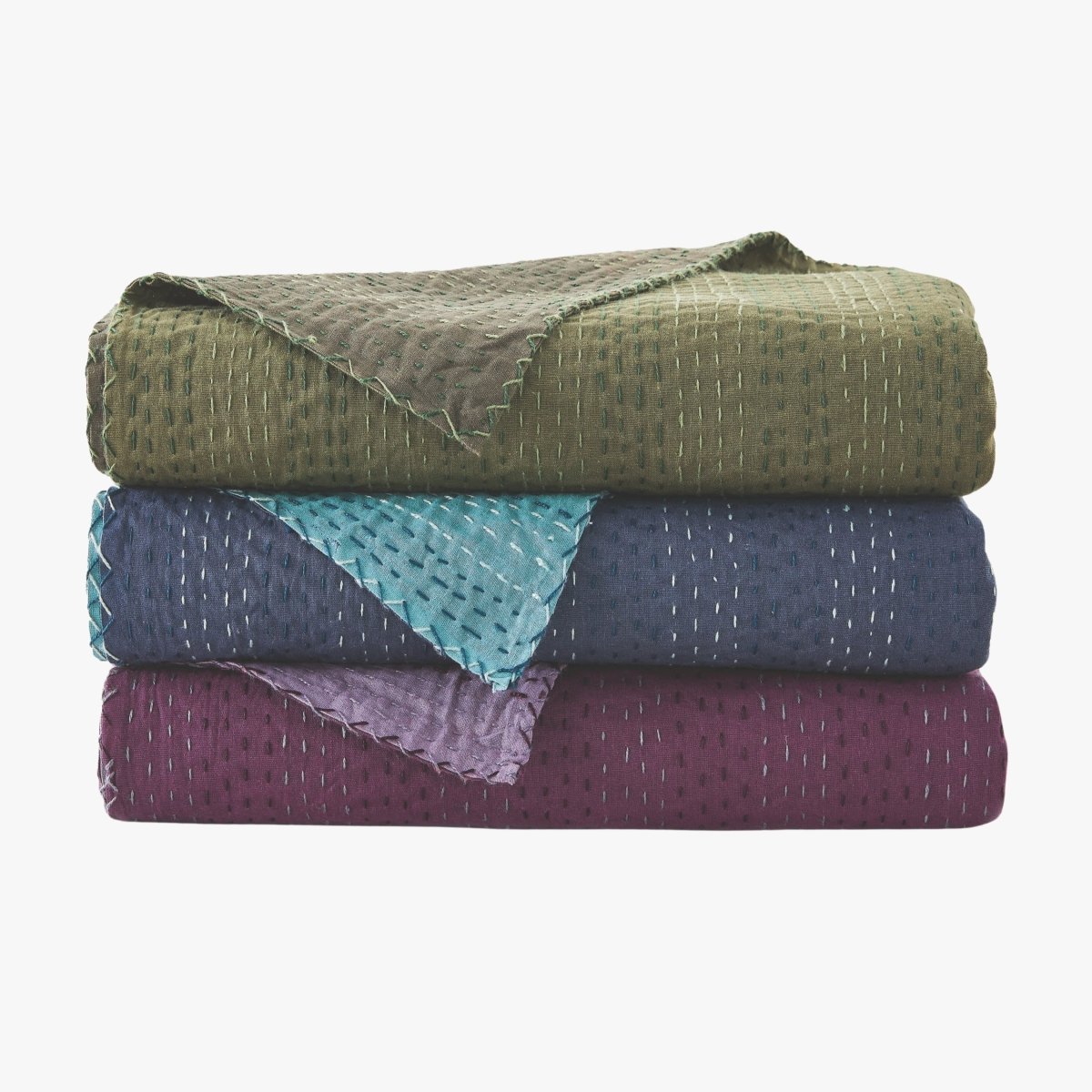 Hand Stitched Reversible Kantha Throws Colors | Duman Home