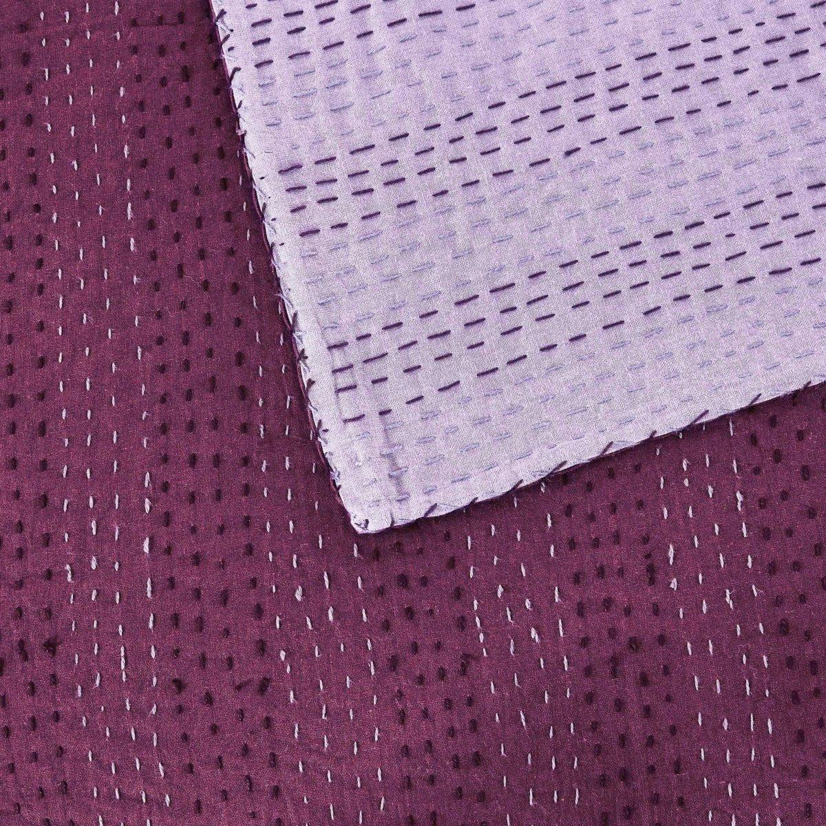 Hand Stitched Reversible Violet Kantha Throws Detail | Duman Home