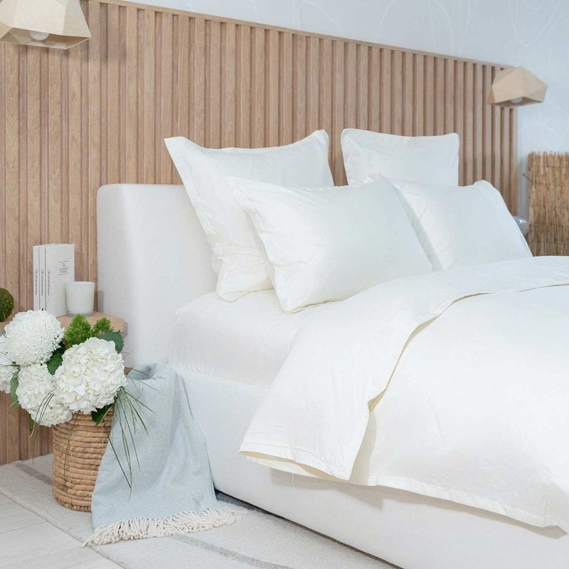 all-groups Signature Hemstitch Organic Sham shown in Bed | Duman Home