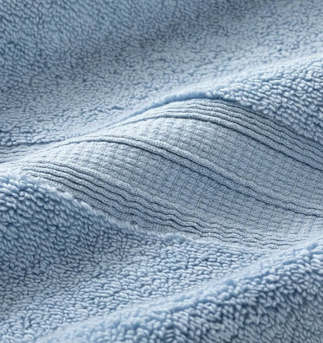 Close-up of a textured blue super plush towel