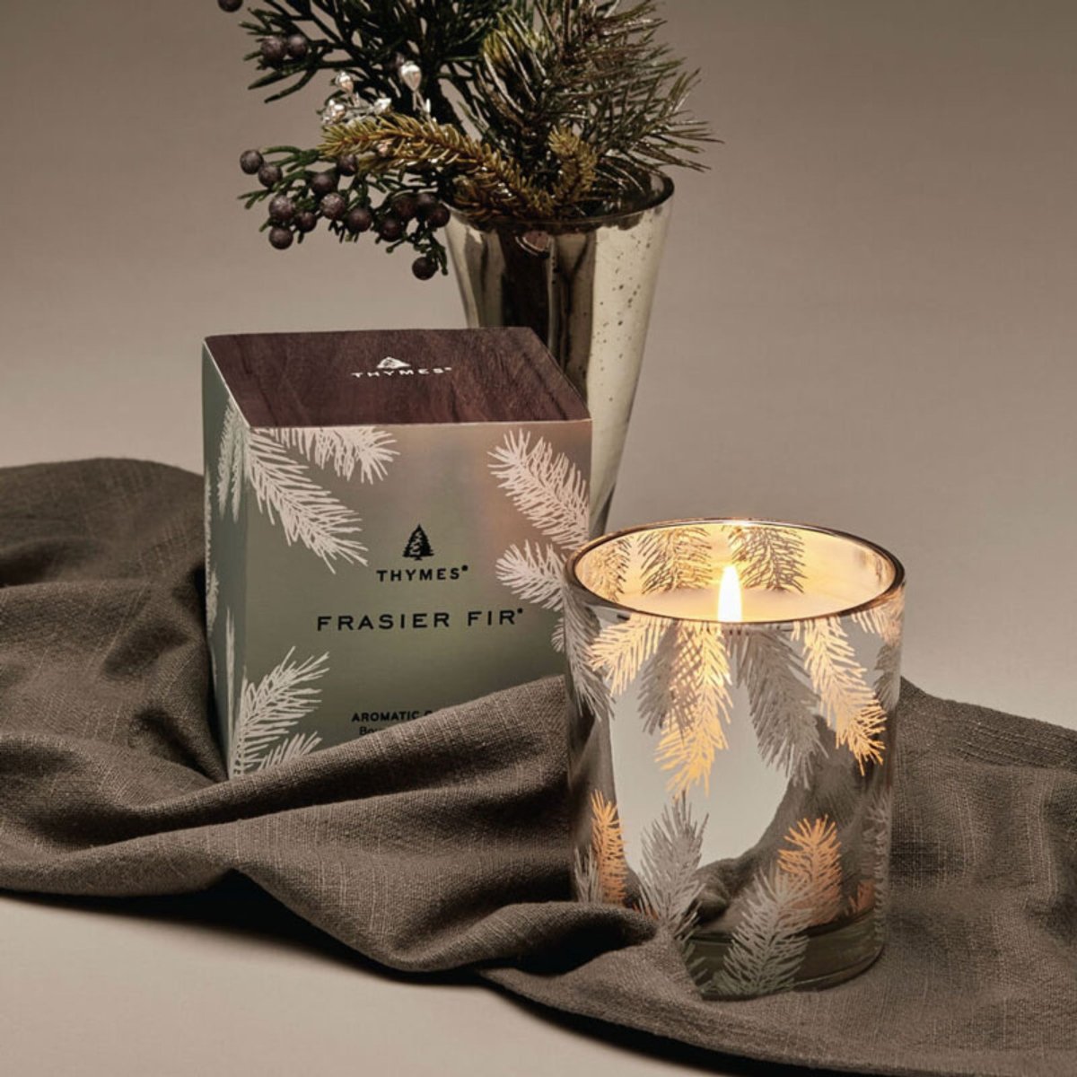 Thymes Frasier Fir Silver Candle | Duman Home