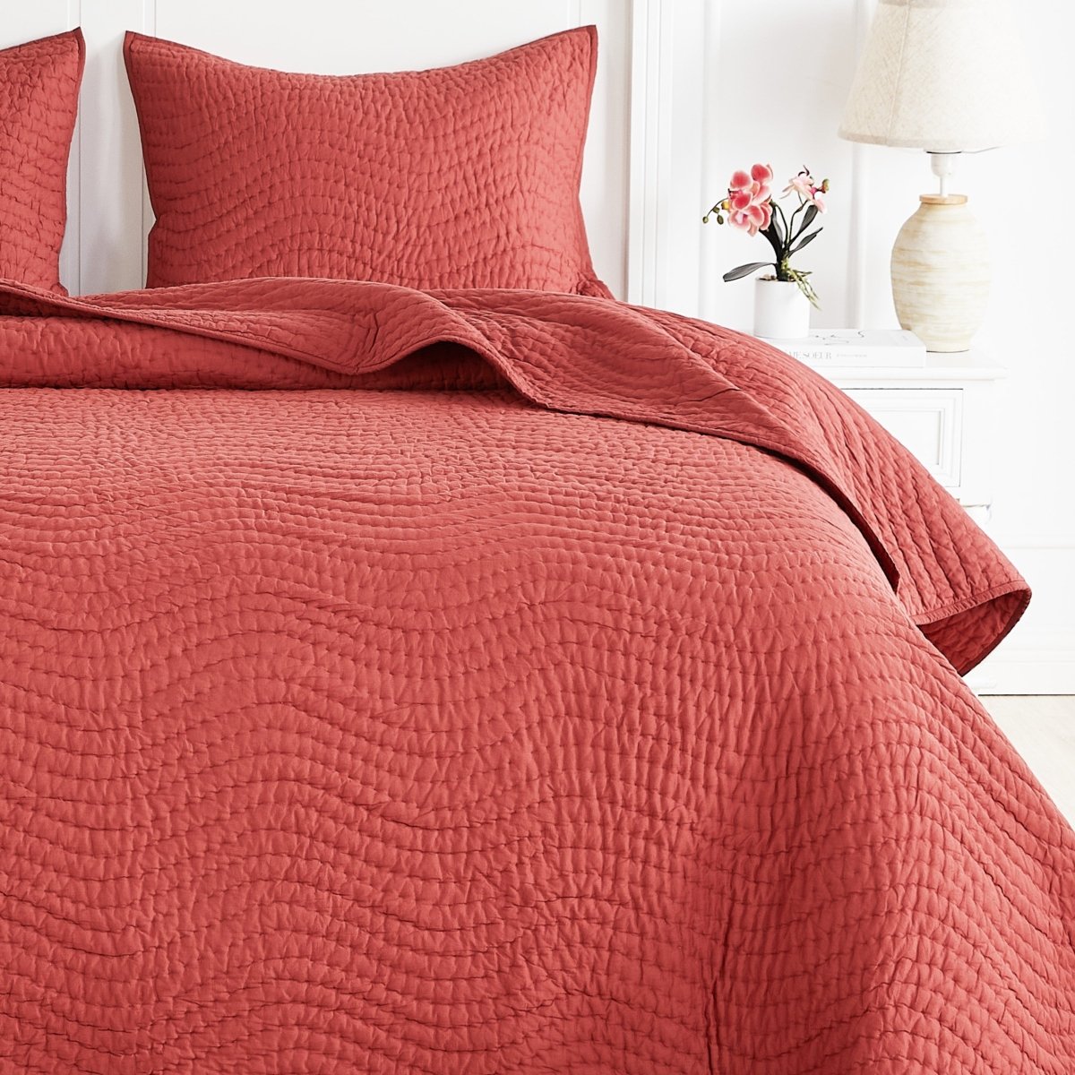 Burgundy Voile Hand Stitched Quilt Bed | Duman Home
