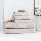 Gray Lightweight Waffle Towels in Bathroom | Duman Home