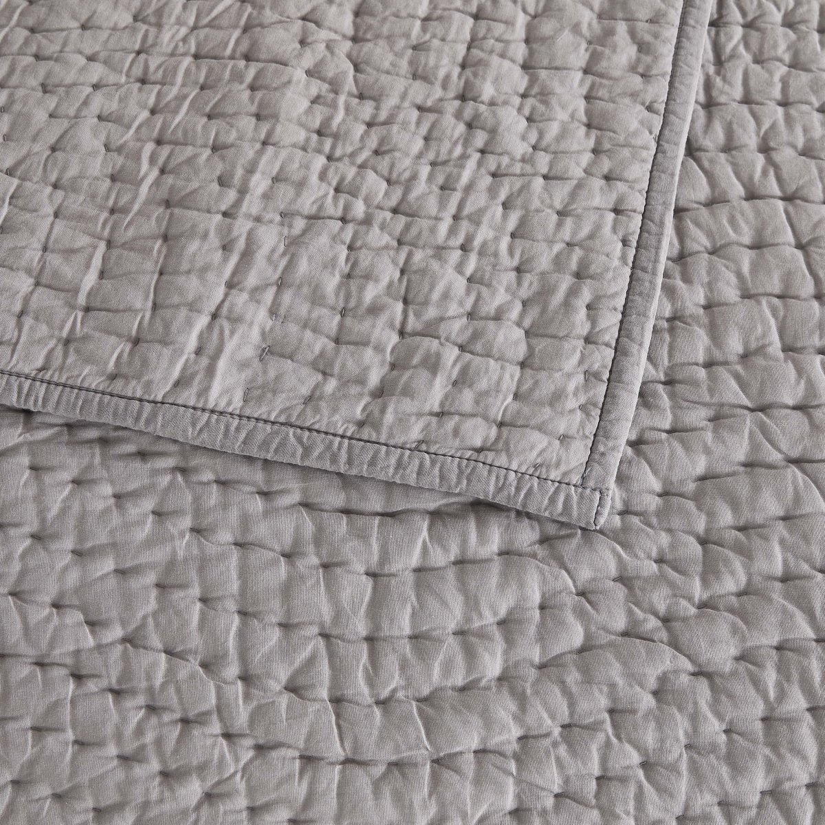 Light Gray Voile Hand Stitched Quilt Detail | Duman Home