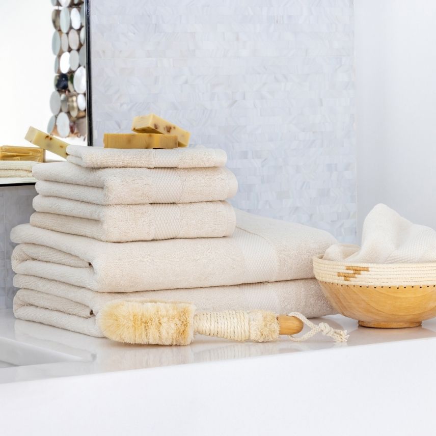 Premium Turkish Cotton Towels Antique White in Bathroom | Duman Home