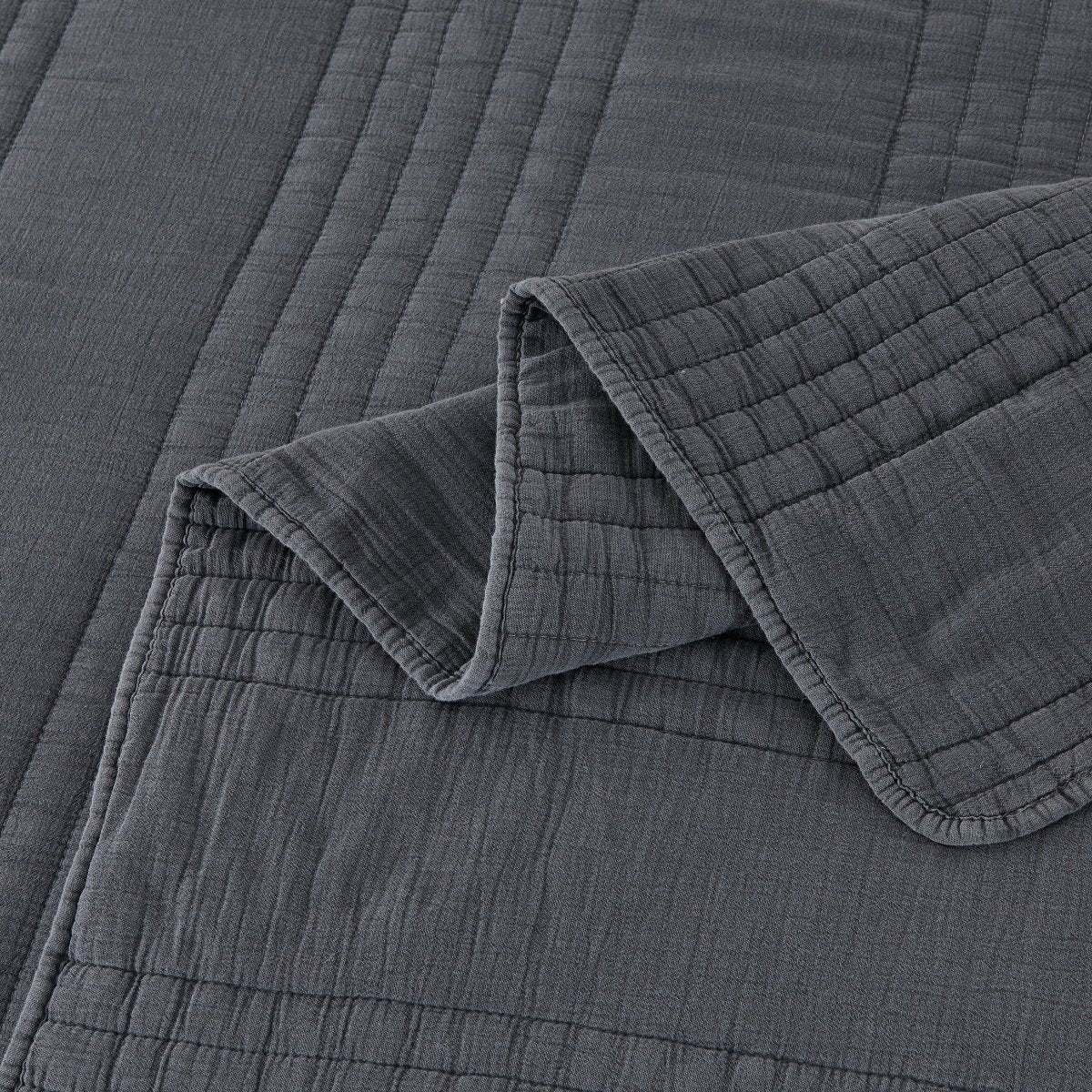 Stone Washed Cotton Charcoal Quilt Set Detail | Duman Home