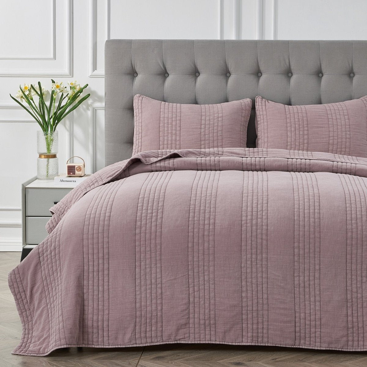 Stone Washed Cotton Eggplant Quilt Set | Duman Home