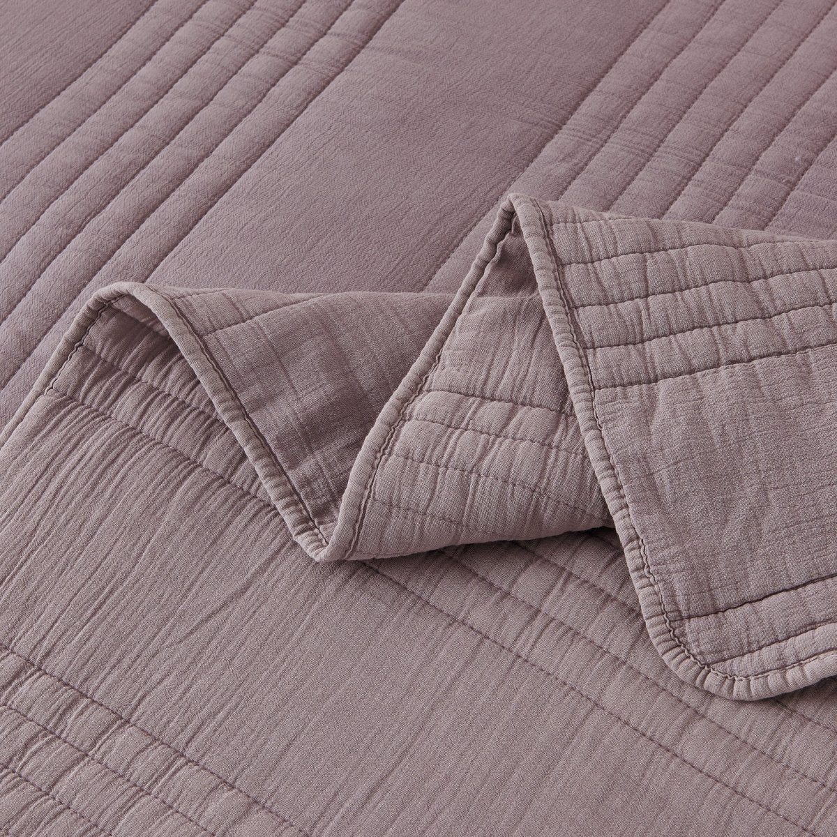 Stone Washed Cotton Eggplant Quilt Set Detail | Duman Home