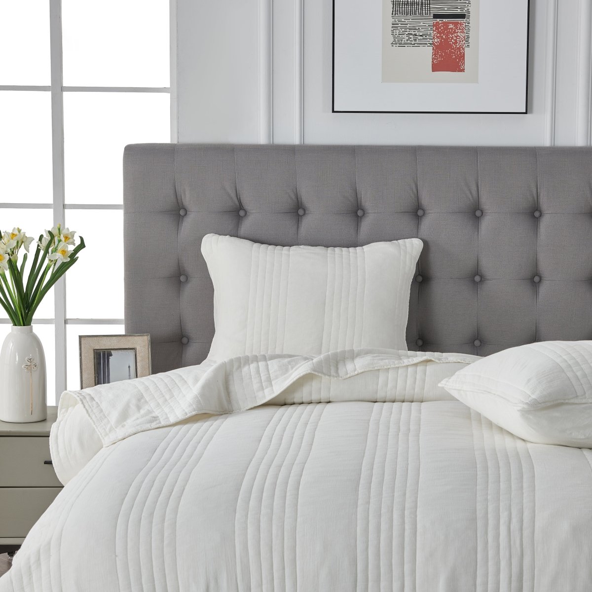 Stone Washed Cotton Light White Quilt Set | Duman Home