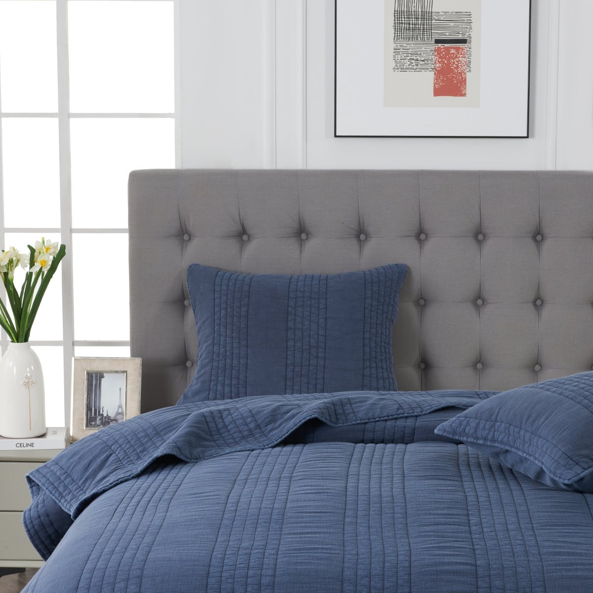 Stone Washed Cotton Navy Quilt Set | Duman Home