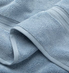 Close-up of a light blue super plush towel 