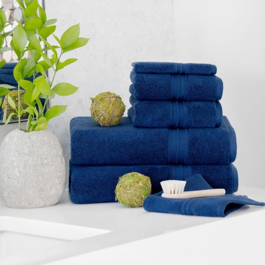Super-Plush Towels Navy in Bathroom | Duman Home