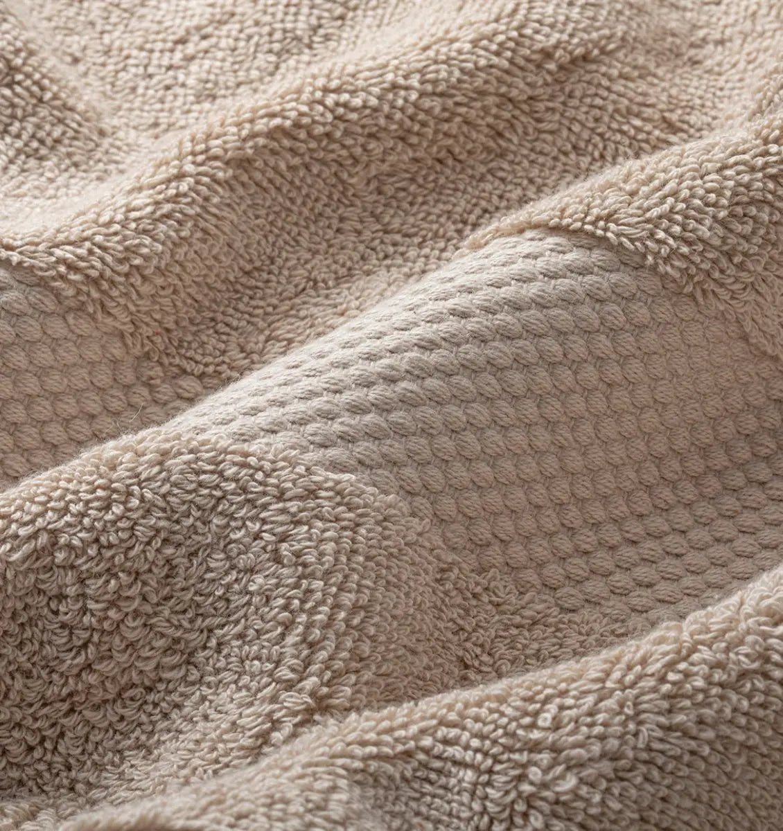 Close-up of a textured beige Premium Turkish Cotton Towel