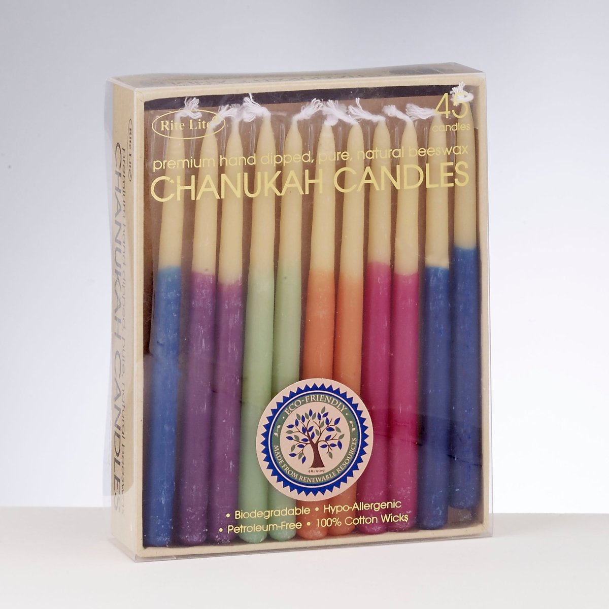 Multi Color Hand-dipped Beeswax Chanukah Candles, Set of 45