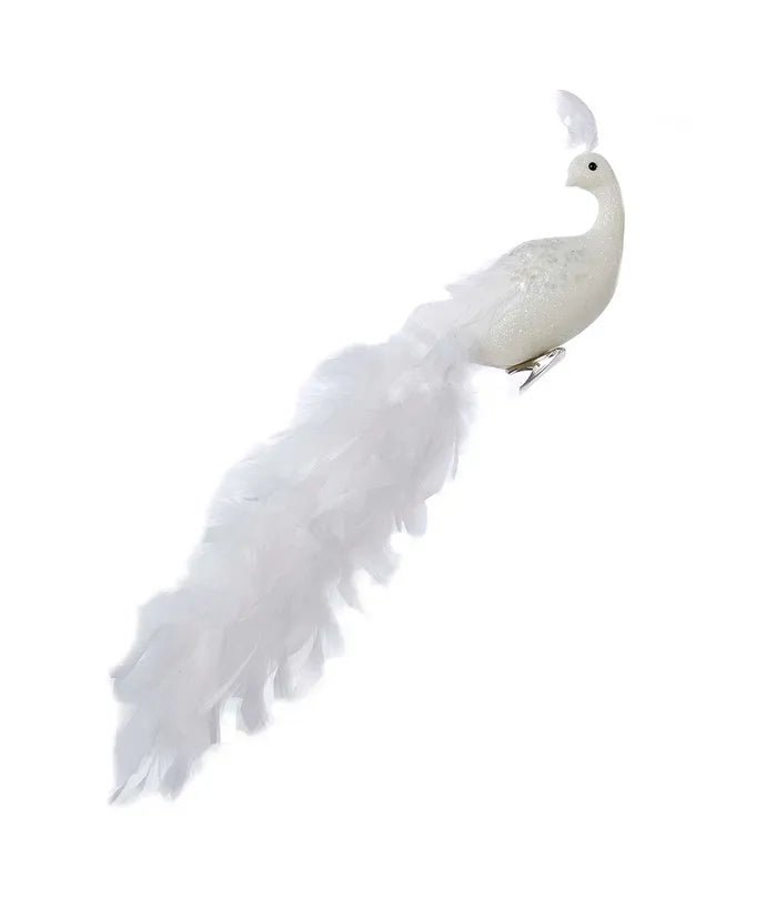 White Feather and Glitter Long Tail Phoenix Ornament